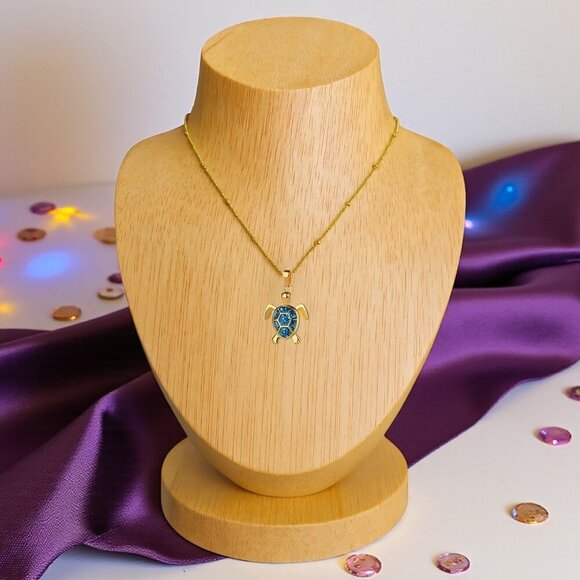 🆕️ Boho Chic Turtle Pendant Necklace 18K Gold Plated Stainless Steel Blue - Picture 10 of 11